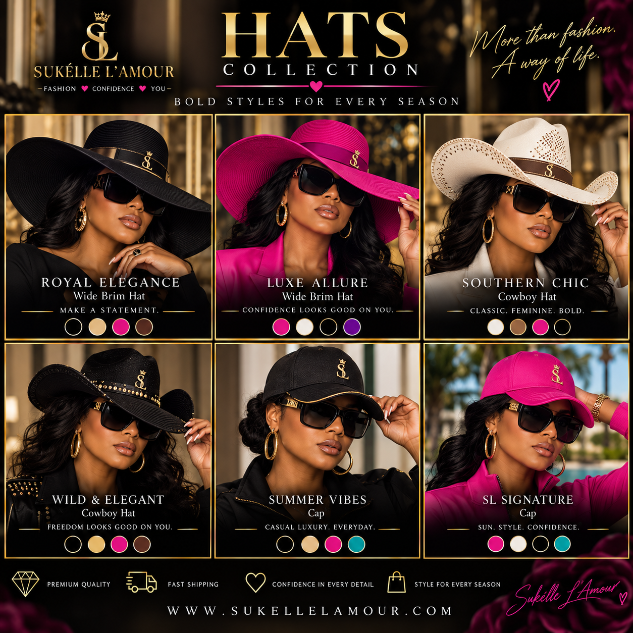 Sukélle L’Amour Hats Collection featuring wide-brim hats, cowboy hats and summer caps